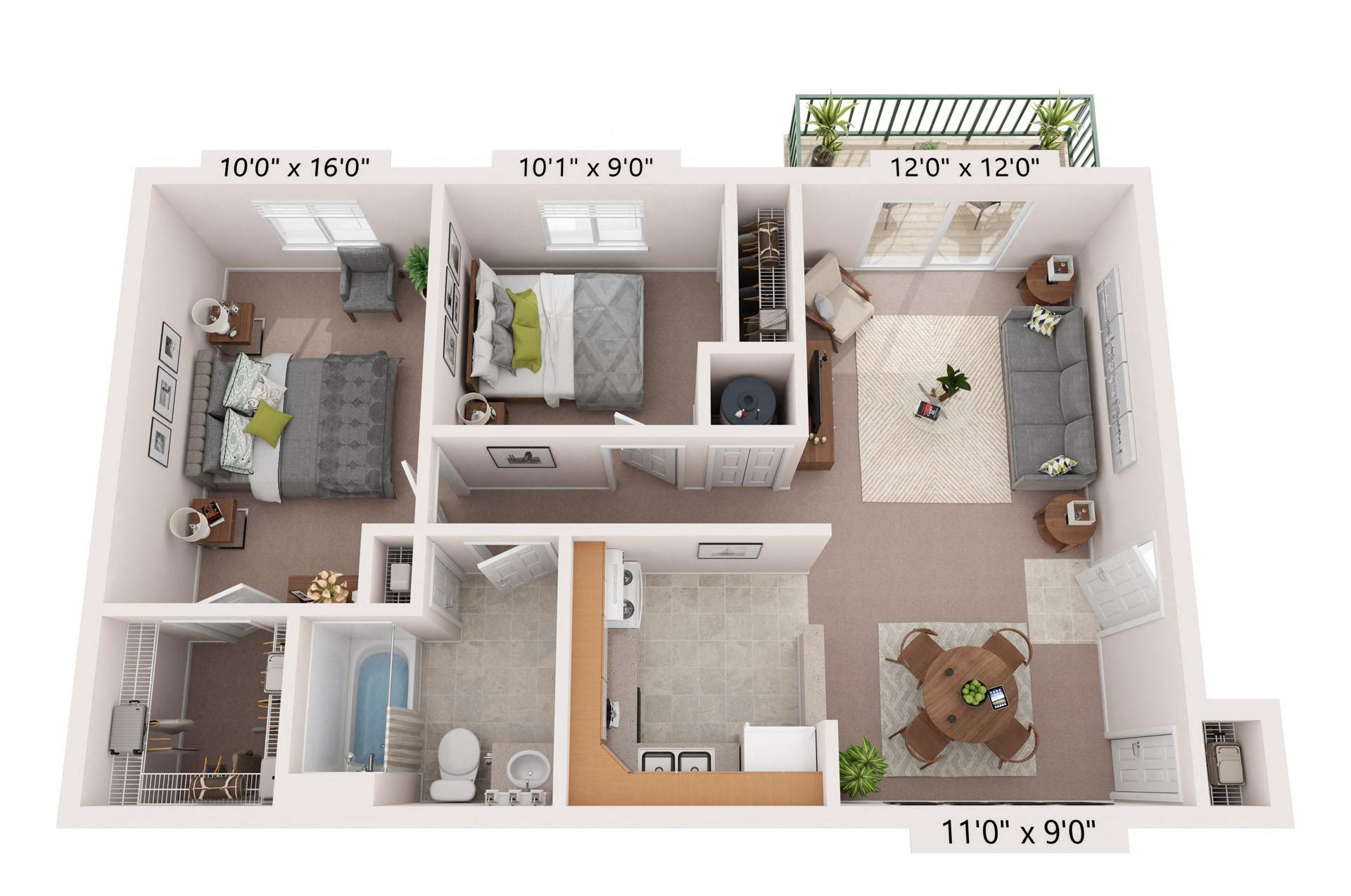 2 Bed 1 Bath (2.10 A) floor plan